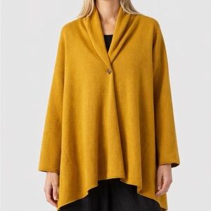 Eskandar Merino Wool Cape Cardigan Women’s One Size Mustard Yellow Lagenlook